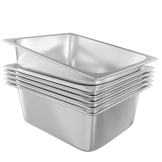 EGGKITPO 6-Pack Steam Table Pan Half Size 6 Inch Hotel Pan, Stainless Steel Metal Food Pan for Restaurant Food Container Warming Pans for Daily Use and Commercial