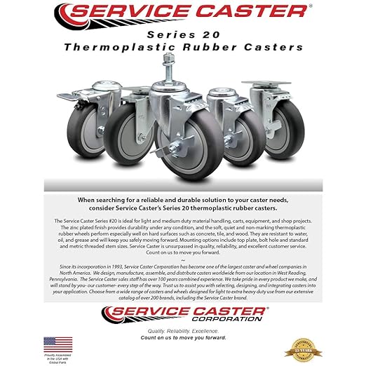 Service Caster Brand Replacement Caster for Uline Caster H-5537S - Swivel Top Plate Caster with 4 Inch Thermoplastic Rubber Wheel - Fits Carts, Dollies and Poly Box Trucks H-3318