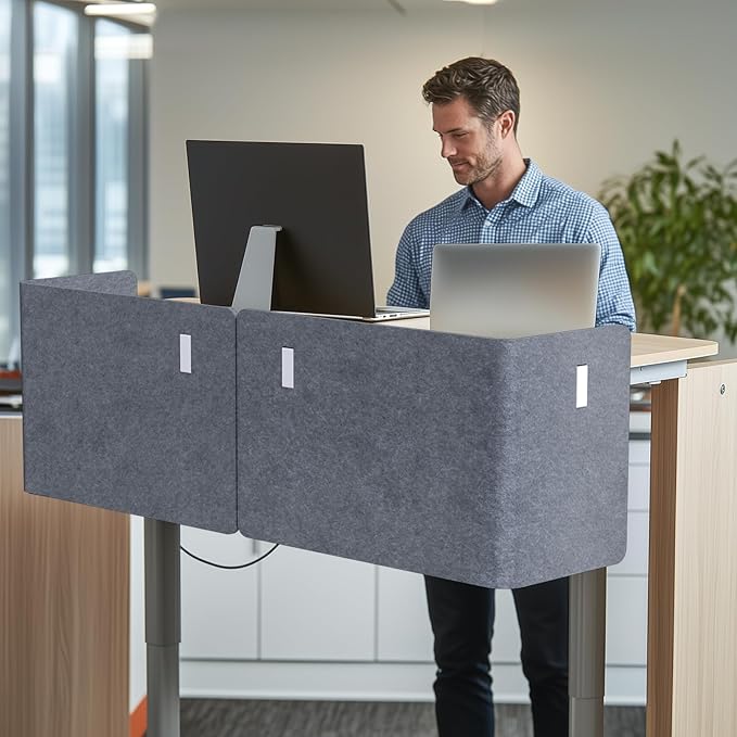 Desk Privacy Panel,2PCS L-Shaped Clamp-On Office Desk Divider,2-in-1 Adjustable Acoustic Desktop Partition Or Under Desk Modesty Screen,for Office,Home,Felt (Grey, 47.2" x 15.7")