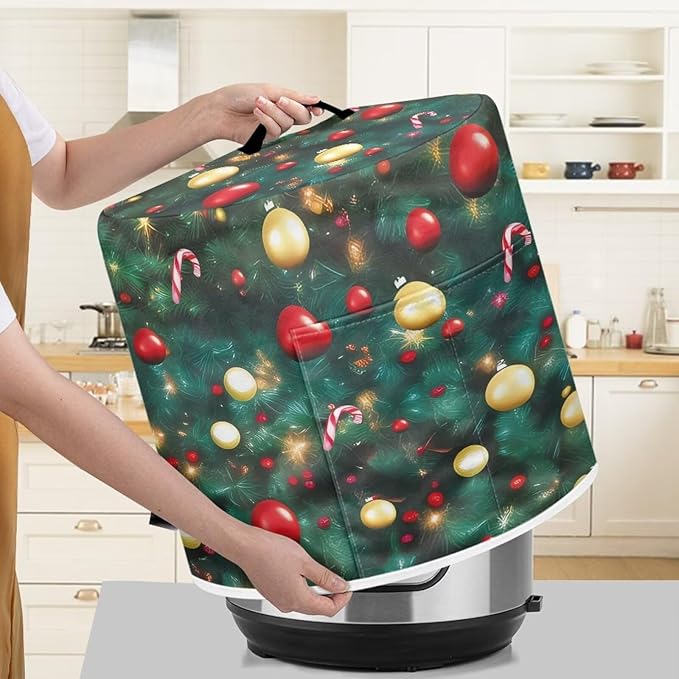 Christmas Green Dust Cover Instant Pot and Extra Accessories Dust Proof Easy to Clean Pressure Cooker Cover Electric Appliance Cover Air Fryer Accessories with Storage Pocket Size M