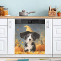 Halloween Dog Pumpkin Orange Dishwasher Magnet Cover Front Door Magnetic Dishwasher Cover Decorative Refrigerator Magnet Covers Fridge Panel Decal for Kitchen Home Decor, 23" x 26"