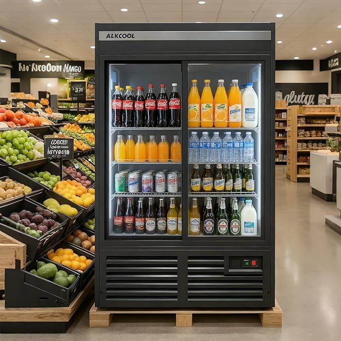 Commercial Beverage Refrigerator Display Fridge,Two SLIDING Glass Door Drink Cooler with LED Light Adjustable Shelves,ETL Sanitation,43 Cu Ft,47" Wide,Wheels Included