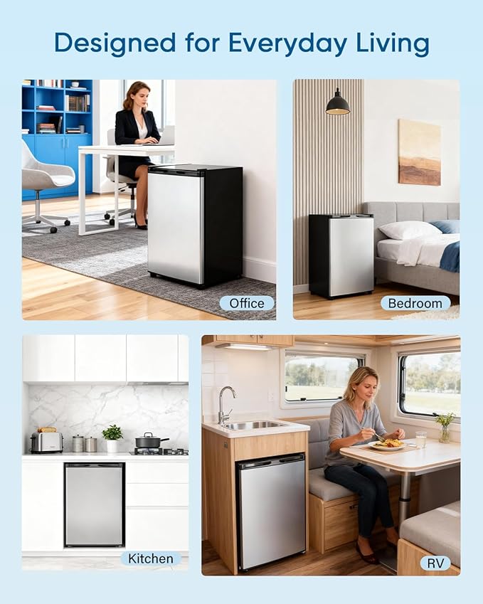 3.0 Cu.ft Upright freezer - Compact Mini Freezer with 7 Adjustable Thermostat, Removable Shelves, Reversible Single Door, 360°Uniform Cooling Small freezer for Home Office Dorm, Silver