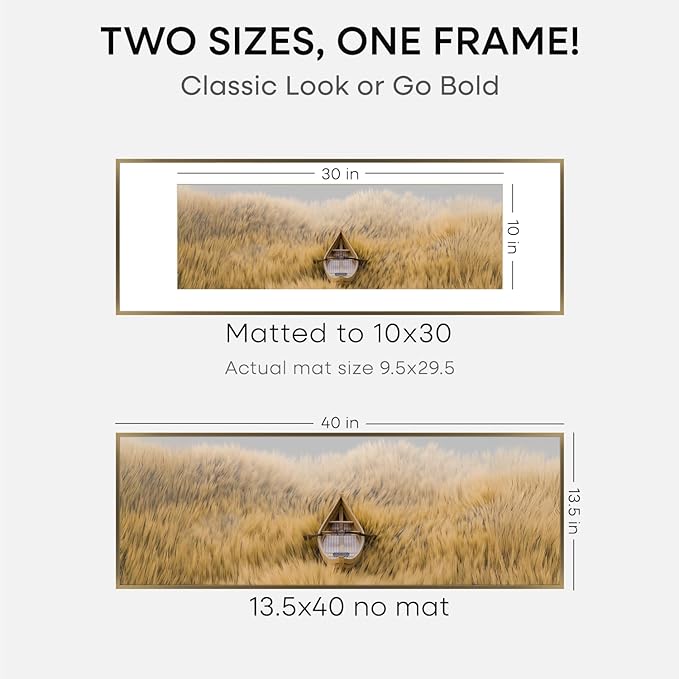 Homeforia 13.5x40 Panoramic Frame Bronze, High End Metal 13.5x40 Brass Picture Frames with Mat 10x30 Photo, 13.5 x 40 Poster Frame Matted to 10 by 30, 40x13.5 Frame, Tempered Glass, Wall Kit, Set of 1