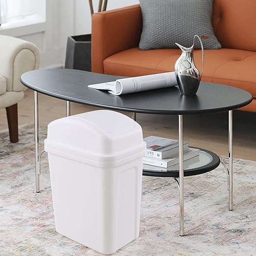 Idotry 1.8 Gallon White Swing Top Garbage Can, Plastic Small Trash Can with Swing Lid, 1 Pack