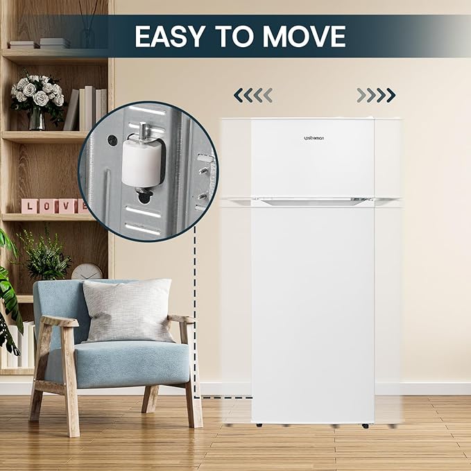 Upstreman 7.7 Cu Ft White Large Capacity Refrigerator with Freezer, Energy Efficient Compact Refrigerator, Adjustable Thermostat & Reversible Door for Apartment, Dorm, Office, Kitchen，White (BD-75)