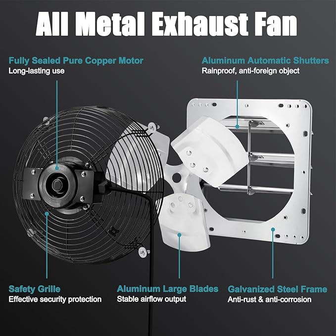 Criditpid 10 Inch Shutter Exhaust Fan with Speed Controller and Power Cord, 820 CFM 1650 RPM Wall Mounted Metal Exhaust Fan for Attic, Greenhouse, Garages, Barn, Workshop, Chicken Coop Ventilation