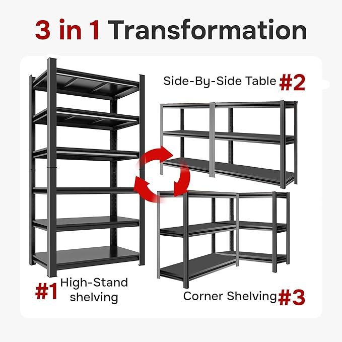 78"Hx40"W Metal Garage Shelving Unit,Metal Storage Shelves 6 Tier Adjustable Shelving Unit Garage Shelves for Kitchen Warehouse Pantry Basement,Rust-Resistant,78"H x 40"W x 17.8"D,Black