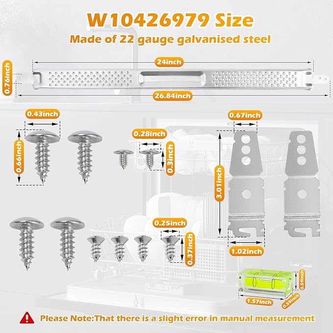 W10426979 24" Dishwasher Undermount Bracket Kit Fits Whirlpool/KitchenAid/Maytag 24 Inch Standard Replaces AH3632890/EA3632890/PS3632890/2311792 for Granite & Quartz Countertops (w/ Column Level)