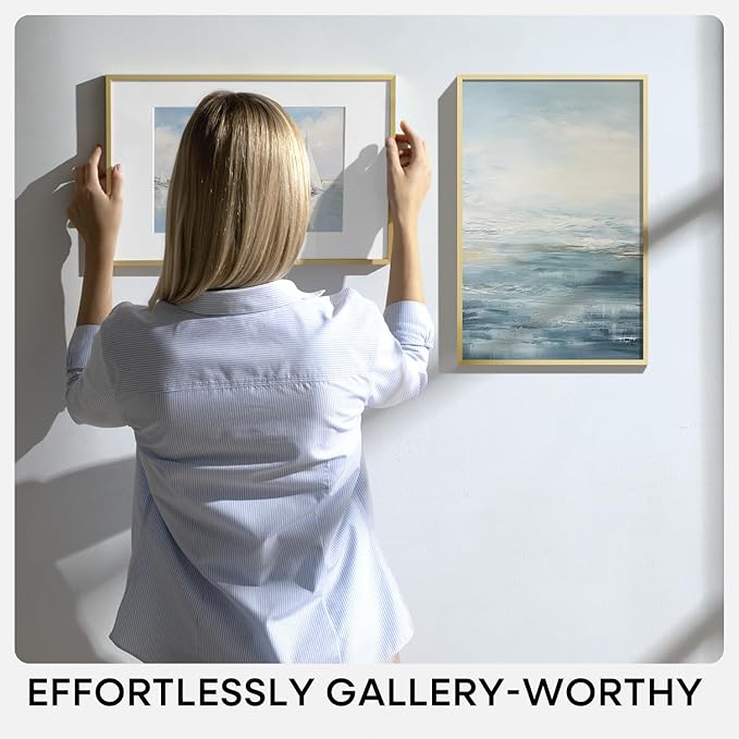 Homeforia 27x40 Picture Frame Gold, High End Metal 27 x 40 Large Poster Frames with Mat 24 by 36 inch Photo, 27x40 Gold Frame Matted to 24x36 for Print, 40x27 Frame, Tempered Glass, Wall Kit, Set of 1
