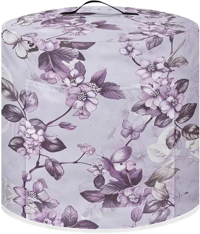 Purple Flower Pressure Cooker Cover for Women Dust Protection Insulated Rice Cooker Cover with Easy to Clean Lining Dust Cover with Pockets for Instant Pot 3 Quart Appliance Cover