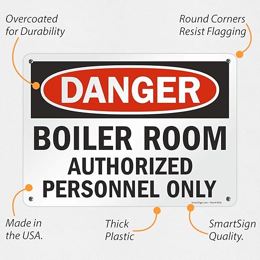 SmartSign "Danger - Boiler Room, Authorized Personnel Only" Sign | 10" x 14" Plastic