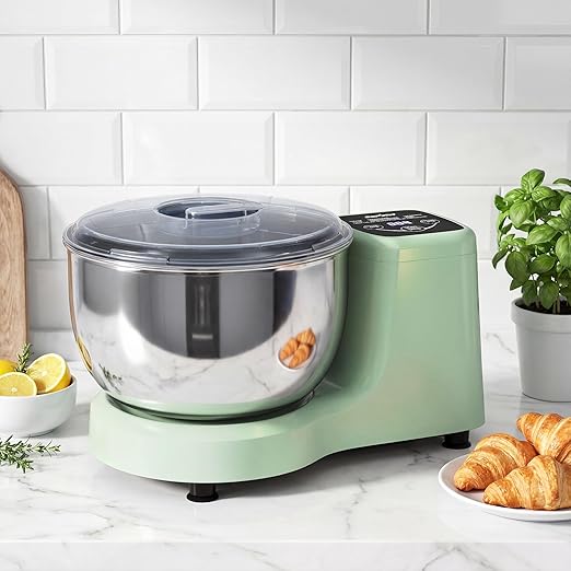 5.3 QT Electric Dough Mixer Maker, Fermenting and Kneading Flour Mixer Machine with Stainless Steel Bowl & Time Control, Green Stand Mixer for Baking Bread Cake Pizza & Sourdough