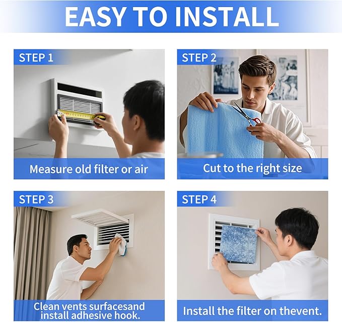 Air Vent Filters, 12"x90" Cut to Fit Air Filter Material,MERV 8 Reusable 3-Layer Air Vent Filter for Home Floor, Grilles, Ceiling, HVAC Furnace Vents, With Adhesive Tape