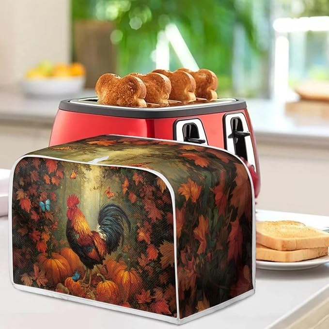 UNICEU Fall Toaster Cover 4 Slience Rooster Pumpkin Butterfly Print Fingerprint Protection for Bread Maker Kitchen Small Appliance Protection Home Decor