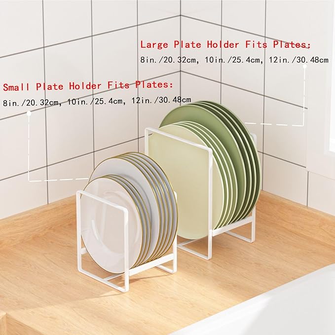 2 Pack Large Plate Holders Organizers Upright Cabinet Dish Drying Racks Metal Plate Dish Organizers Racks Stands for Countertop and Cupboard 7.87in. x 6.29in. x 4.52in. Black
