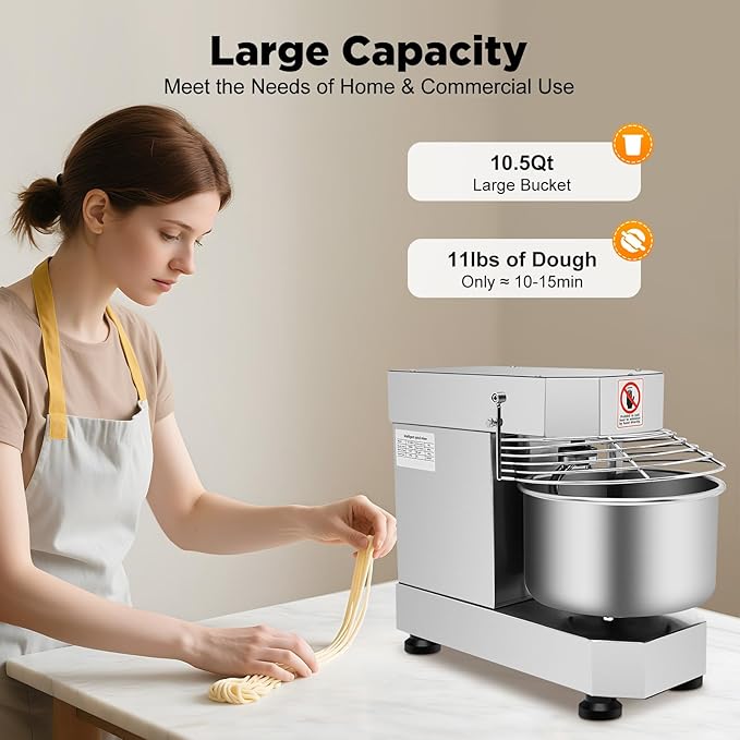 10L/2.6Gal Commercial Food Mixer,750W 110V Rotating Dough Kneading Machine,Electric Dough Mixer Equipment w/Stainless Steel Bowl & Security Shield,Speed Adjustable