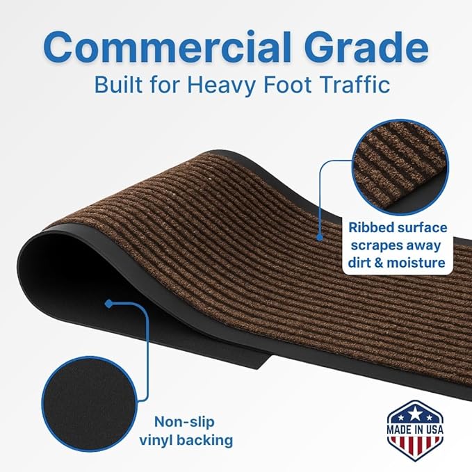 Consolidated Plastics Brush Dry Indoor/Covered Outdoor Entrance Floor Mat, Brown, 4' W x 8' L