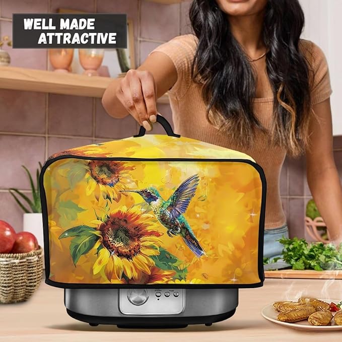 Sunflower Hummingbird Slow Cooker Dust Cover Holder - Rose Kitchen Appliance Cover with Pockets - Perfect for Holidays and Gifts