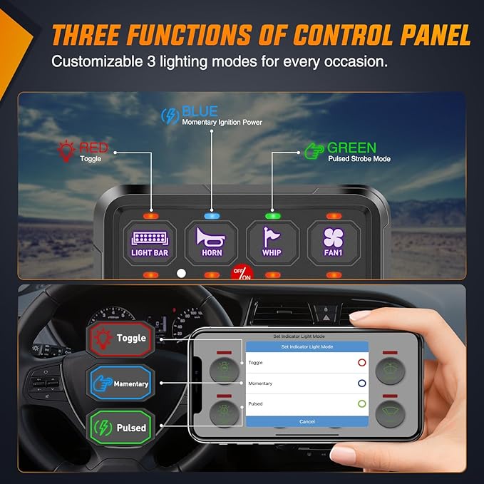 Nilight 8 Gang Switch Panel Circuit Control Relay System APP RGB Backlight Fuse Wiring Harness Automatic Dimmable ON Off LED Switches Pod for 12V 24V Cars Trucks Campers SUV