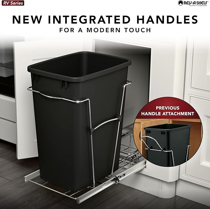 Rev-A-Shelf Double Pullout Trash Can for Kitchen Cabinets 35 Qt Garbage Recycling Bin on Full-Extension Slides, Silver, RV-18KD-17C S