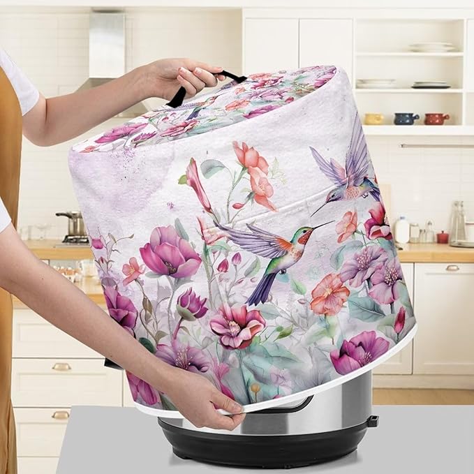 Flashideas Purple Flower Pressure Cooker Cover with Storage Pocket Compatible with 8 10 Quart Instant Pot, Durable Rice Cooker Air Fryer Accessories, Waterproof Kitchen Appliances Dust Cover