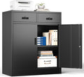 BESFUR Metal Storage Cabinet with Doors and Shelves, 36" H Locking Storage Cabinet with 2 Drawers, Black Metal Cabinets for Garage, Office, Home