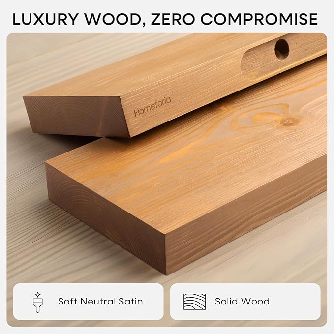 Homeforia 60 inch Golden Oak Floating Shelf, High End Solid Real Wood 60inch Small Floating Shelves for Wall Mounted, Oak Wooden 60in Floating Shelves, Heavy Duty Bracket, 60 X 6.5 X 1.75 in, Set of 3