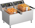 Commercial Deep Fryer 3500W Electric Countertop Fryer 25.4Qt Heavy Duty Large Stainless Steel Deep Fryers with Double Baskets, Lid and High Legs for Restaurant, UL Certified