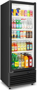 Commercial Beverage Refrigerator, 24.5" Glass Door Display Fridge, 15 Cu.Ft Freestanding Beverage Cooler with 4 Adjustable Shelves, Auto Rebound Door, Low Noise, for Shops, Restaurants & Bars, Black