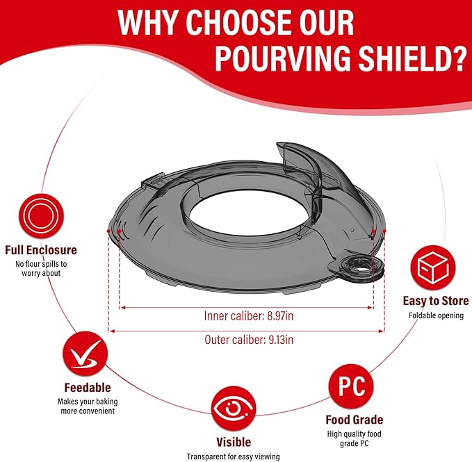 Pouring Shield for KitchenAid Tilt Head 4.5-5 QT (for Stainless Steel Bowls Only), for Kitchen aid Accessories and Attachments, Fully Enclosed Foldable Lid Mixer Bowl Cover, Not For Bowl Lift (Black)
