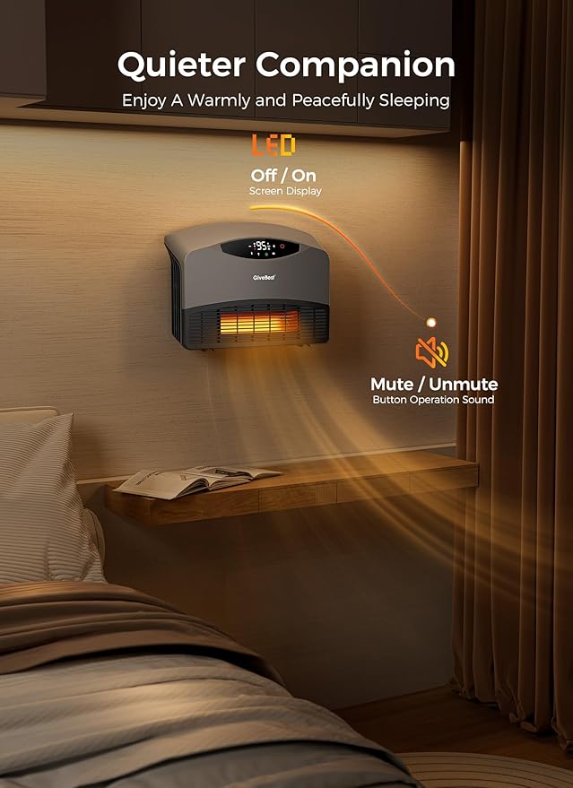 GiveBest Smart Wall Heater with WiFi and Remote Control, 1500W, Floor or Wall Mounted, 3 Heating Modes, Electric Heater with Thermostat for Living Room, Garage, Grey