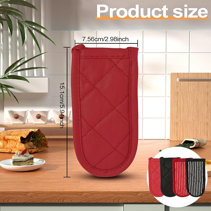 4PCS Cast Iron Pan Handle Covers Sleeve Holders - Heat Resistant Cotton Pan Pot Handle Covers, Non-Slip Hot Handle Covers, Machine Washable Handle Mitts for BBQ and Baking Supplies