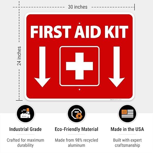 First Aid Kit Sign, (SI-1040) 24x30 Inches, 55 mil Thick HDPS (high Density polystyrene), Made in USA