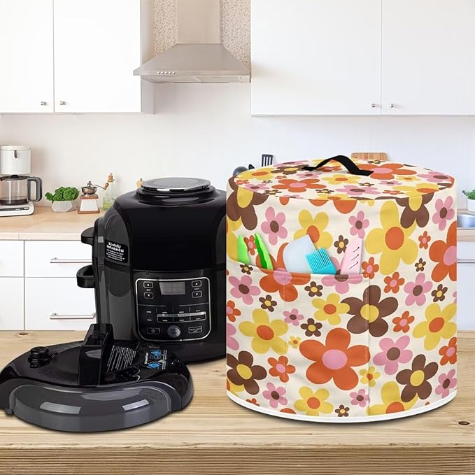 Flashideas Cartoon Daisy Pressure Cooker Cover for 8 Quart Instant Pot and Air Fryer Accessories, Stain Resistant Washable Round Protective Cover Electric Appliance Cover with Front Pocket