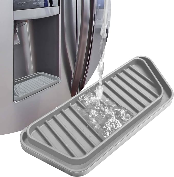 KindGa Refrigerator Drip Catcher Tray,Protector Ice and Water Dispenser Pan,Fridge Spills Water Pad Catch Basin for Drainage (Rectangular,Grey)