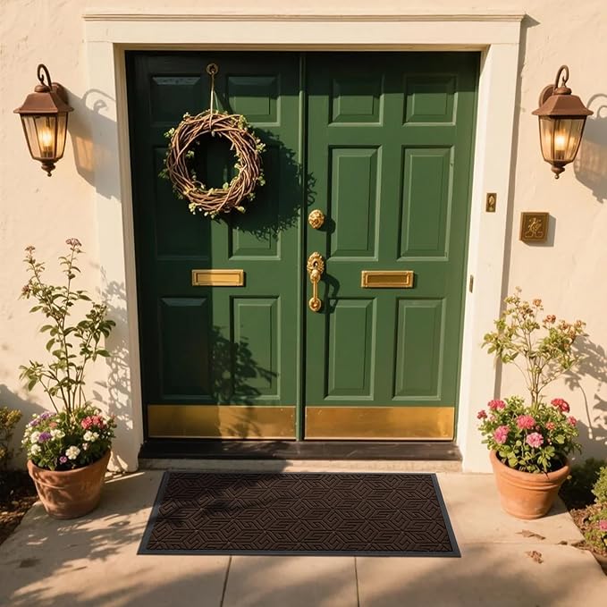 Yimobra Large Door Mat 47x24, All-Weather Waterproof Outdoor Mats for Front Door, Non Slip Rubber Doormat for Patio Proch Outside Entryway Indoor, Brown