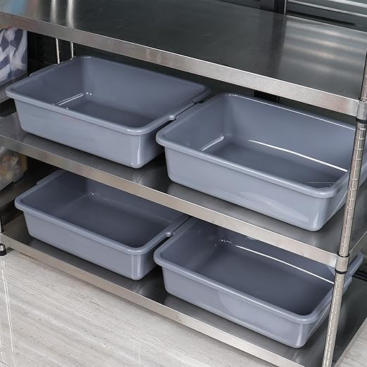 4 Packs 23 L Plastic Bus Tubs, Commercial Bus Box Bins, Gray