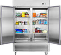 54" W Commercial Refrigerator 2 Section, 2 Solid Door Stainless Steel Reach-in Refrigerator 42.2 Cu.ft, Upright Fan Cooling for Restaurant, Bar, Shop, Home, Business, Kitchen, ETL & DOE
