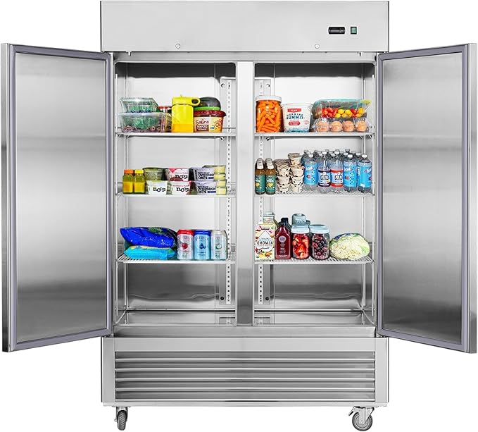 Commercial Refrigerator 54"W 2 Section 2 Solid Door Stainless Steel Interior and Exterior Construction Upright Fan Cooling