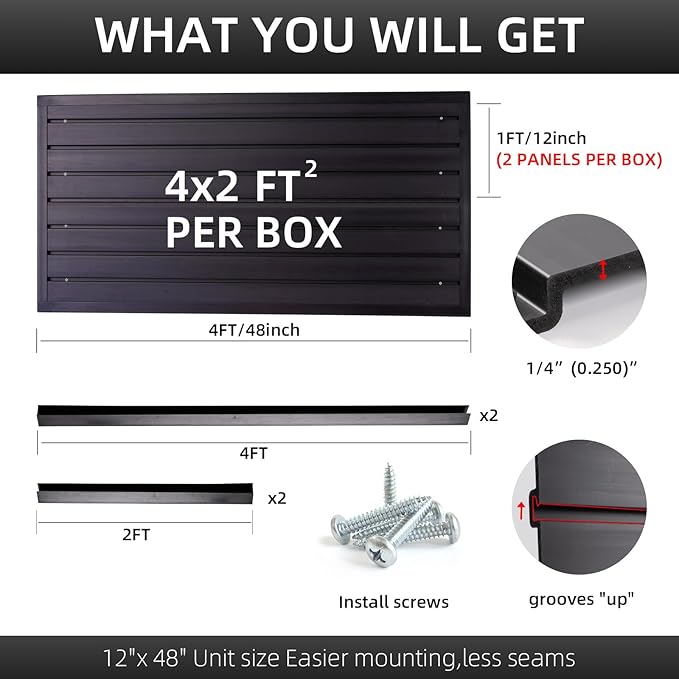 Slatwall Panel Garage Slat Wall Storage Systems, PVC Slat Wall Paneling Garage Tool Organizer Wall Mount, Black 4’x2’ Slatwall Panels Garage Wall Organizer, Garage Storage & Organization Products