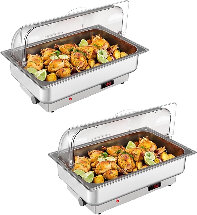2 Pack Rectangular Chafing Dish Electric Buffet Set,9QT Stainless Steel Food Servers and Warmers with Temperature Control for Catering, Wedding and Parties