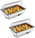 2 Pack Rectangular Chafing Dish Electric Buffet Set,9QT Stainless Steel Food Servers and Warmers with Temperature Control for Catering, Wedding and Parties
