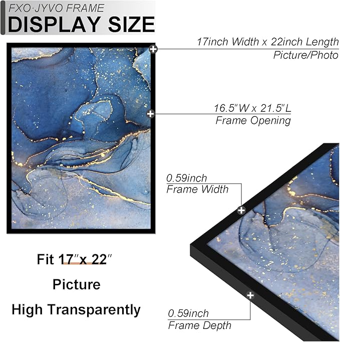 17x22 Picture Frame Set of 6, Black Frame for 17 x 22 Inch Picture Poster Photo, Light Weight and High Transparent 17 by 22 Frame for Wall - 6 Pack/Black/17 x22