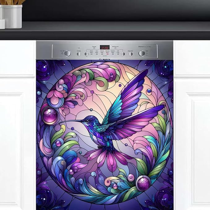 Spring Bird Dishwasher Magnet Cover Animal Bird Purple Dishwasher Decorative Cover Front Dishwasher Door Cover Reuseable Dishwasher Cover Panel Decal for Kitchen Home Appliances 23" X 26"