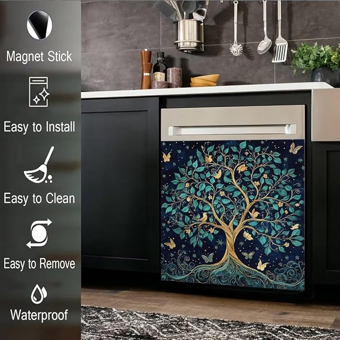 Tree of Life Dishwasher Magnet Covers for Front Door Decal, Magnetic Dishwasher Covers Decorative, Refrigerator Magnet Dishwasher Decal Panel Cover, 23"X26"