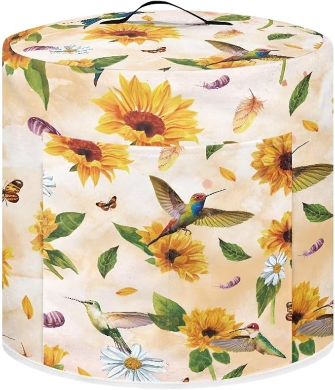 Hummingbird Covers Appliances Sunflower Pressure Cooker Cover Dust Cover for Kitchen Appliance Round Protective Cover Bag with Pocket and Handle Slow Cooker Bag
