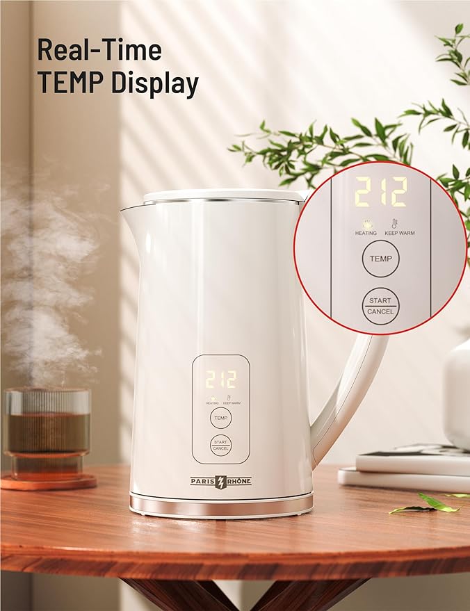 PARIS RHÔNE Electric Tea Kettle, 1.7L Temperature Control Electric Kettle, 4H Keep Warm Water Boiler with 6 Presets, LED Screen Electric Kettles for Boiling Water, Boil-Dry Protection, BPA Free