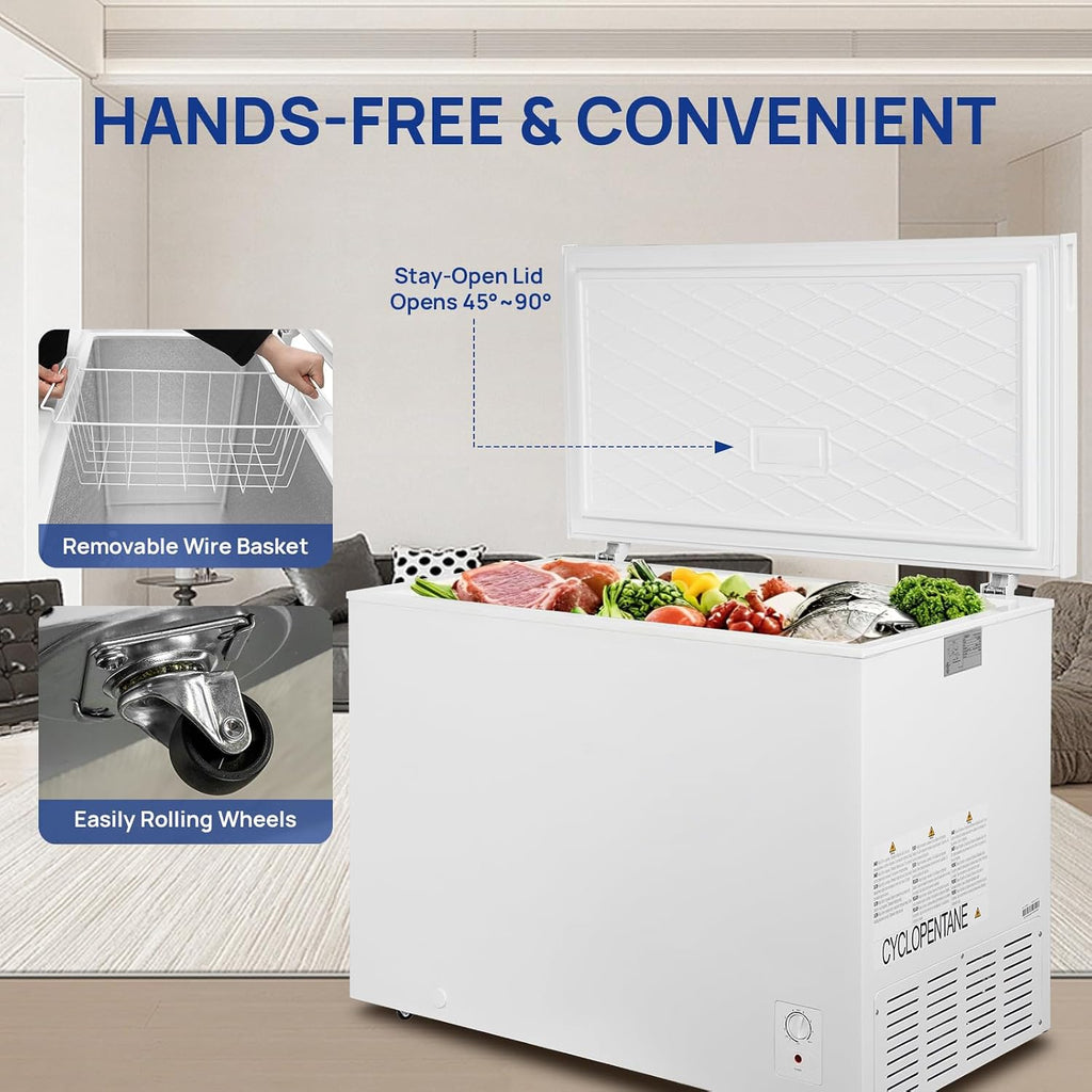 Smad Deep Freezer 18 Cu Ft - Large Chest Freezer with Removable Basket and 7 Level Adjustable Thermostat, Commercial Freezer, Energy Saving, Quiet for Garage, Outdoor, Office, White