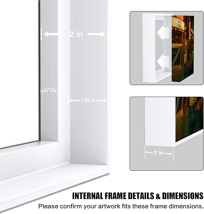 ART Canvas Floater Frame Fits 1”–1.25”Deep Gallery-Wrapped Canvas, Wood-Look Floater Frames for Finished Stretched Canvas Prints, Wall Oil Paintings Artwork for Home Bedroom (White, 8" x 10")